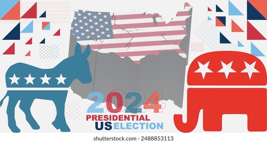 US Presidential Election VOTE 2024 Banner, Background, web, layout template. America states map, American election campaign concept