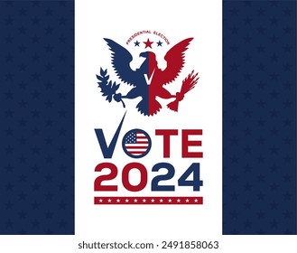 US-Präsidentschaftswahl November 2024 Design, Hintergrund, Banner, Poster, Vorlage, Kampagne, Social Media Feed. Am besten für die US-Wahlkampagne 2024. Vektorillustration