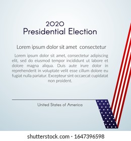 US presidential election Voting 2020 Text Vote with a tick USA flag on a light background Patriotic american flag theme Banner poster card USA Presidential Election 2020 checkmark vote sign Vector