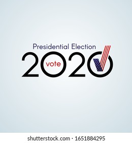 US presidential election Voting Number 2020 text Vote with usa flag checkmark on a light background Political theme of the American flag Banner poster card USA Presidential Election vote 2020 Vector