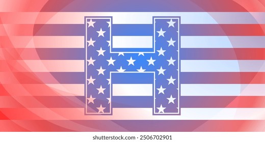 US presidential elections abstract background with elements of the american flag and large letter H in red and blue colors