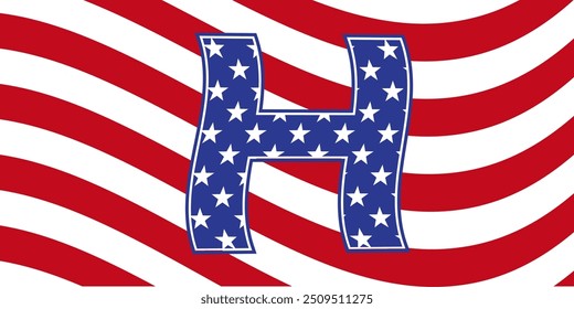 US presidential elections abstract background with elements of the american flag and large letter H in red and blue colors