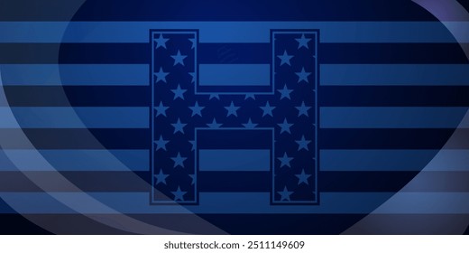 US presidential elections abstract background with elements of the american flag and large letter H in blue colors