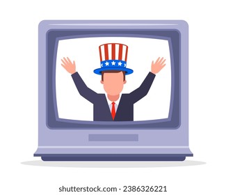 US propaganda on television. flat vector illustration.