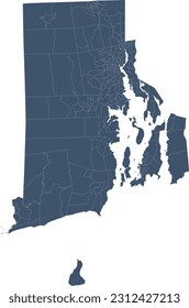 US Rhode Island State Map with Census Tracts Boundaries
