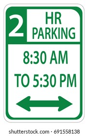 US road sign: Parking with time restrictions sign - Two hour parking, California