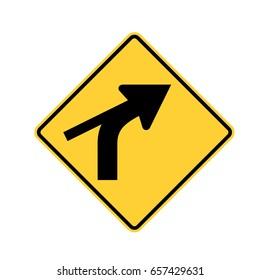 US road warning sign: Curve out intersection.