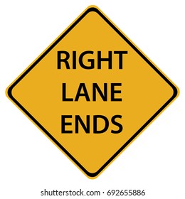 US road warning sign: Right lane ends