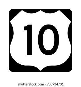 US route 10, filled with white with a black frame