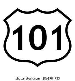 US route 101 sign, black and white shield sign with route number, vector illustration.