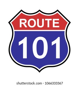 US Route 101 Sign, Shield Sign With Route Number And Text, Vector Illustration.