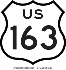 US Route 163 Highway Shield Cutout Sign Vector de diseño de sistema numerado de carretera