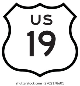 Vetor editável do marcador de rota de estrada US Route 19 Shield Sign