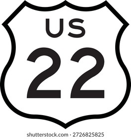 US Route 22 Highway Shield Cutout Zeichen Road Numbered System Design Vector