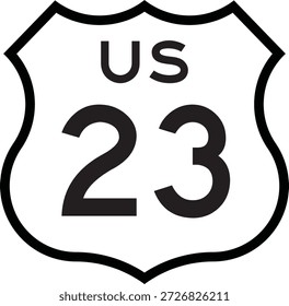 US Route 23 Highway Shield Cutout Sign Road Numerado System Design Vetor