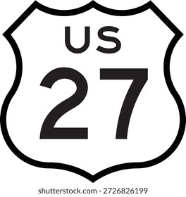 US Route 27 Highway Shield Cutout Sign Road Numerado System Design Vetor