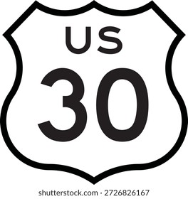 US Route 30 Highway Shield Cutout Sign Road Numbered System Design Vector