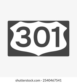 U.S. Route 301 sign. Highway road shield. Travel information mark. Vector illustration