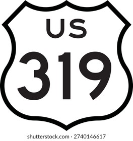 US Route 319 Highway Shield Badge Vector, Emblem, Icon, Clipart, Editable Illustration