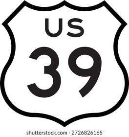 US Route 39 Highway Shield Cutout Sign Vector de diseño de sistema numerado de carretera