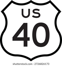 US Route 40 Highway Shield Cutout Zeichen Road Numbered System Design Vector