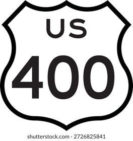 US Route 400 Highway Shield Cutout Sign Road Numerado System Design Vetor