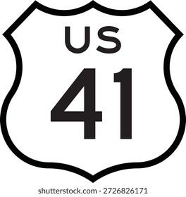 US Route 41 Highway Shield Cutout Sign Vector de diseño de sistema numerado de carretera
