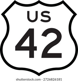 US Route 42 Highway Shield Cutout Sign Vector de diseño de sistema numerado de carretera