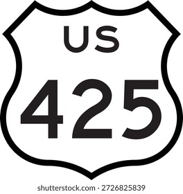 US Route 425 Highway Shield Cutout Sign Road Numbered System Design Vector