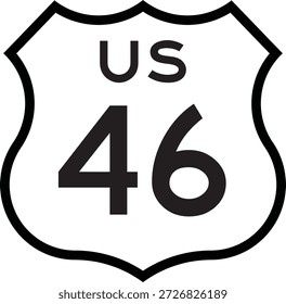 US Route 46 Highway Shield Cutout Sign Vector de diseño de sistema numerado de carretera