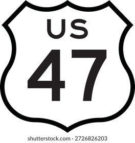 US Route 47 Highway Shield Cutout Sign Road Numerado System Design Vetor