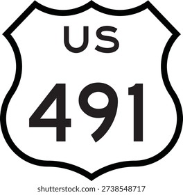 US Route 491 Highway Cutout Road Shield Badge Number System Design Emblem Vector