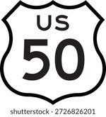 US Route 50 Highway Shield Cutout Sign Road Numbered System Design Vector
