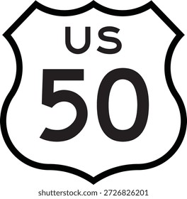 US Route 50 Highway Shield Cutout Sign Vector de diseño de sistema numerado de carretera