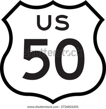US Route 50 Highway Shield Cutout Sign Road Numbered System Design Vector