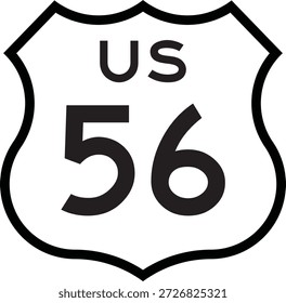 US Route 56 Highway Shield Cutout Sign Road Numbered System Design Vector