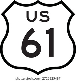 US Route 61 Highway Shield Cutout Zeichen Road Numbered System Design Vector