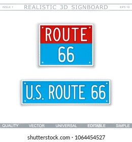 U.S. Route 66. Creative 3D signboard. Top view. Vector design elements