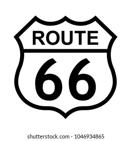US route 66 sign, shield sign with route number and text, vector illustration.