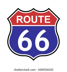 US Route 66 Sign, Shield Sign With Route Number And Text, Vector Illustration.