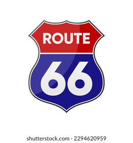 U.S. route 66 sign. Shield sign with route number. The most popular route in america. Vector illustration.