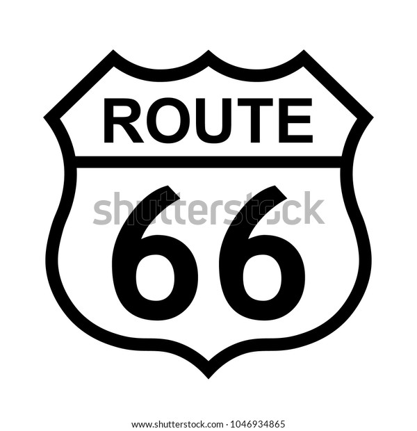 US route 66 sign, shield sign with route\
number and text, vector\
illustration.