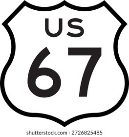 US Route 67 Highway Shield Cutout Sign Road Numerado System Design Vetor