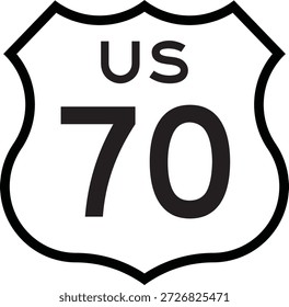 US Route 70 Highway Shield Cutout Sign Vector de diseño de sistema numerado de carretera