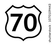 US route 70 sign, black and white shield sign with route number, vector illustration.