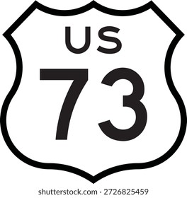 US Route 73 Highway Shield Cutout Sign Road Numbered System Design Vector