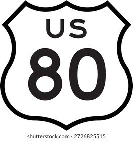 US Route 80 Highway Shield Cutout Sign Vector de diseño de sistema numerado de carretera