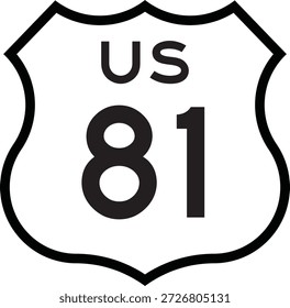 US Route 81 Highway Shield Cutout Zeichen Road Numbered System Design Vector