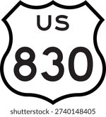 US Route 830 Highway Shield Badge Vector, Emblem, Icon, Clipart, Editable Illustration