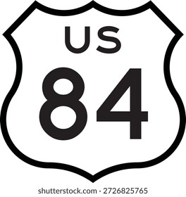 US Route 84 Highway Shield Cutout Sign Road Numerado System Design Vetor